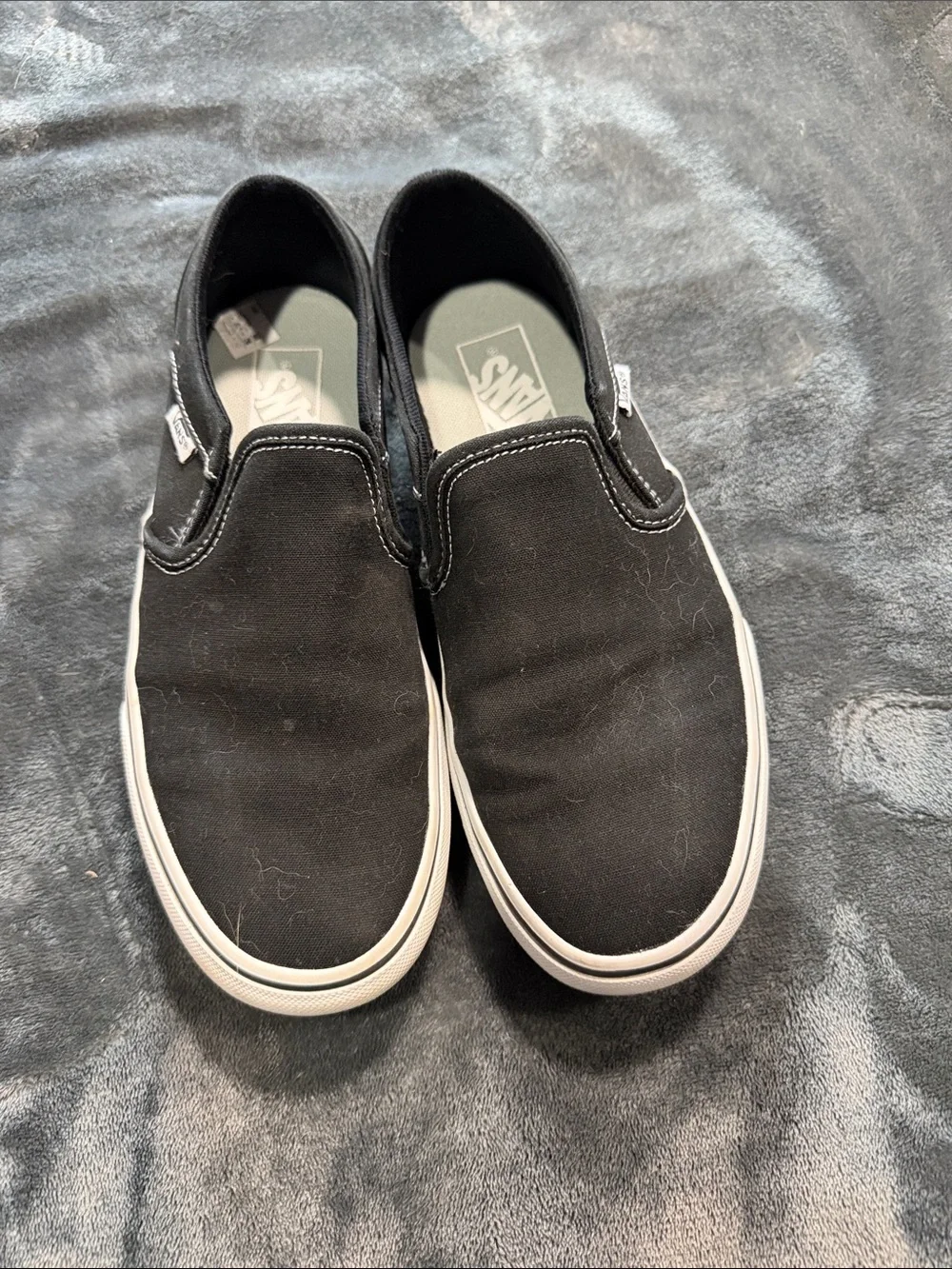 Vans Black Canvas Slip-On Loafers with White Sole - Picture 1 of 7